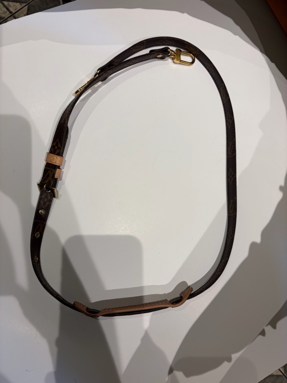 Monogram Brown Leather Adjustable Crossbody Strap